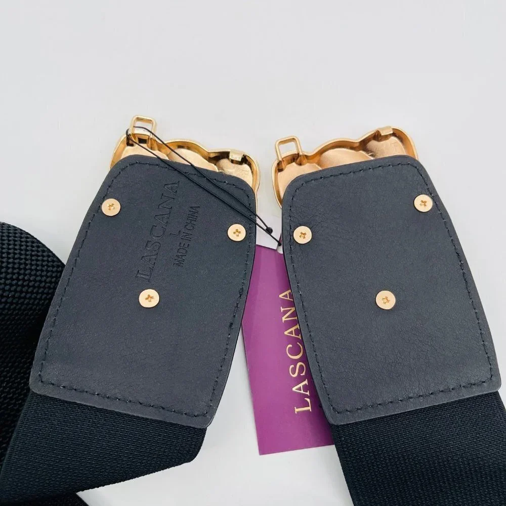 Lascana New Women's Black and Gold Square Waist Belt Size‎ L Elastic